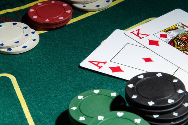 Screen showing bet placement and chip selector on blackjack table